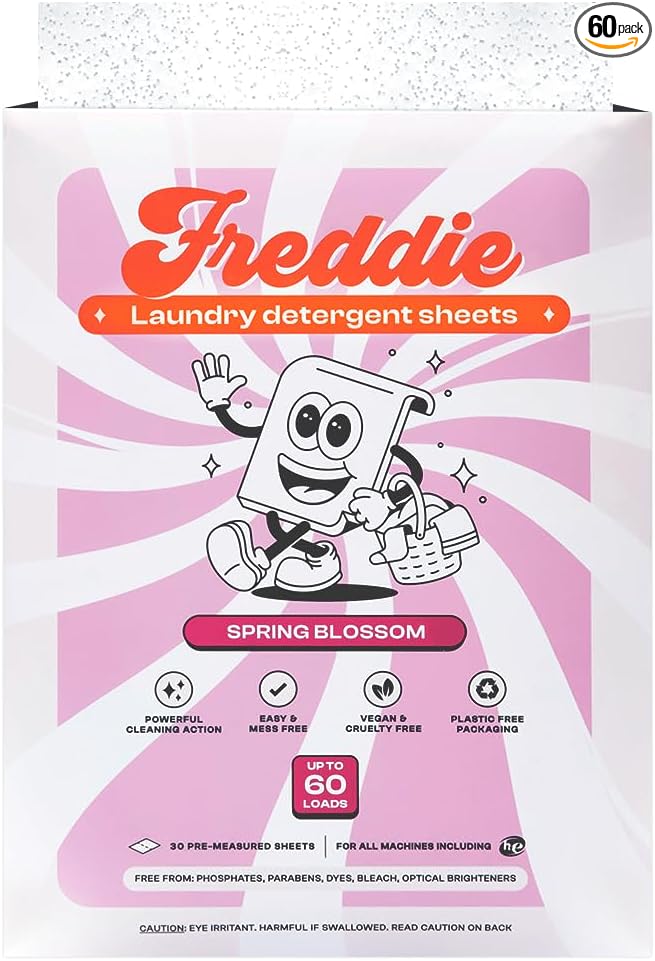 Freddie Laundry Detergent Sheets - Recyclable Packaging - No Mess Strips - 60 Loads - Floral Spring Blossom Scent