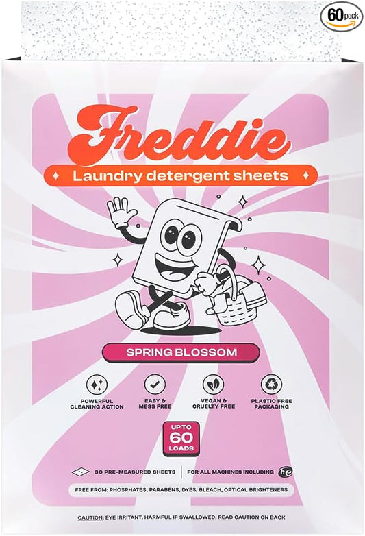 Freddie Laundry Detergent Sheets - Recyclable Packaging - No Mess Strips - 60 Loads - Floral Spring Blossom Scent