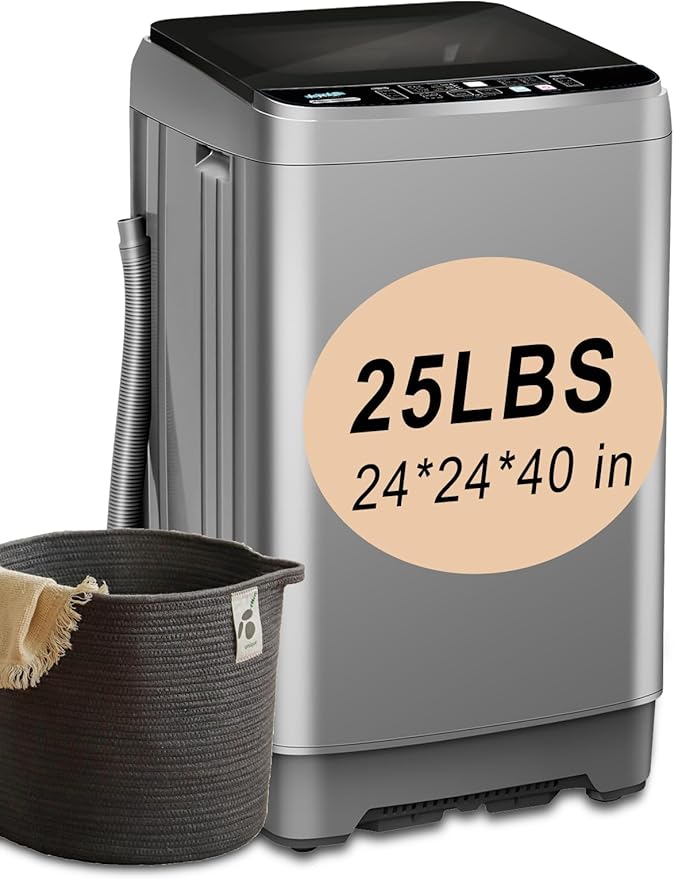 Full-Automatic Washing Machine 25 lbs Portable Washer 10 Wash Program & 8 Water Level with LED Display，Drain Pump, Ideal for Apartments, RV, Camping, Grey