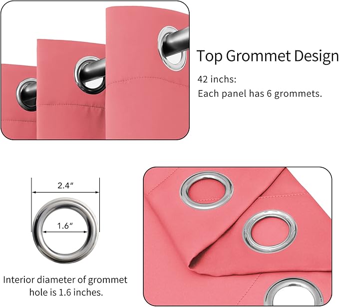 Easy-Going Blackout Curtains for Bedroom, Solid Thermal Insulated Grommet and Noise Reduction Window Drapes, Room Darkening Curtains for Living Room, 2 Panels(42x63 in, Pink)