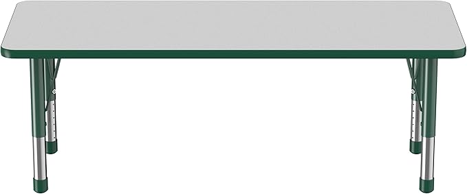 Factory Direct Partners FDP Rectangle Activity School and Classroom Kids Table (24 x 60 inch), Chunky Toddler Legs, Adjustable Height 15-24 inches - Gray Top and Green Edge