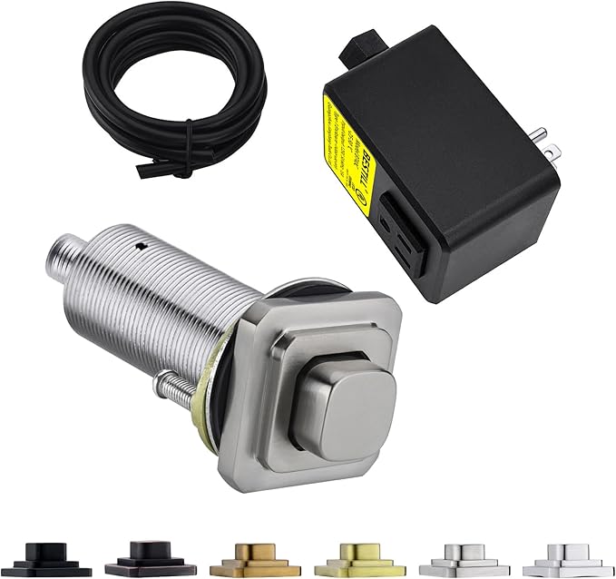 BESTILL Garbage Disposal Air Switch Kit, Square Raised Push Button Ideal for Long Nails, Cordless Sink Top Brass Switch for Food Waste Disposer, Brushed Nickel, Compatible with all Garbage Disposals