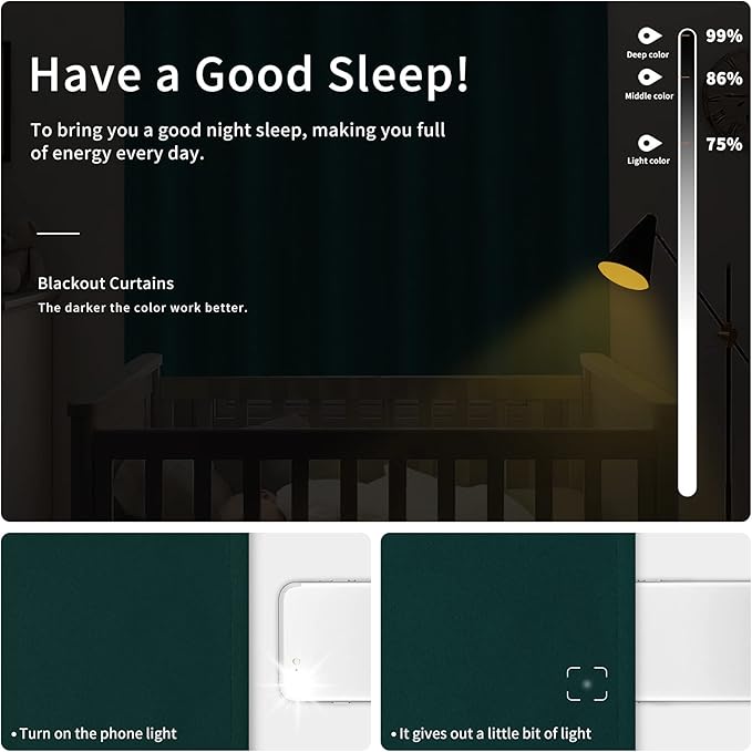 Easy-Going Blackout Curtains for Bedroom, Solid Thermal Insulated Grommet and Noise Reduction Window Drapes, Room Darkening Curtains for Living Room, 2 Panels(42x63 in, Deep Teal)