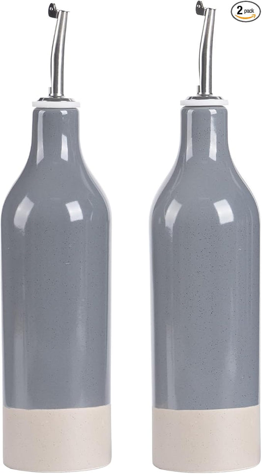 famiware Milkyway 16oz Ceramic Olive Oil Dispenser Bottle, Olive Oil and Vinegar Dispenser Bottle Set of 2 with Stainless Steel Pourers, Suitable for Storage Vinegar, Liquids, Dark Gray