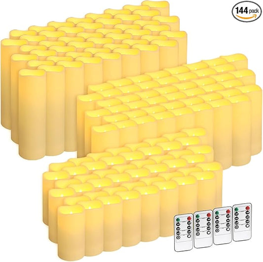 144-Pack LED Flameless Candles with Remote Control for Home and Special Occasions (Three Sizes)
