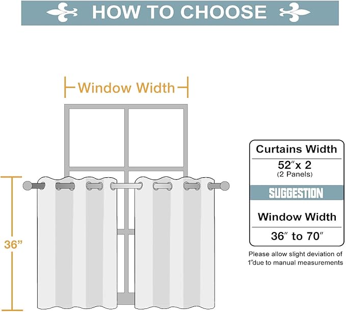 ChrisDowa Small Window Curtains for Kitchen and Bedroom - Grommet Short Thermal Insulated Room Darkening Curtains (2 Panels, Royal Blue, 52 x 36 Inch)