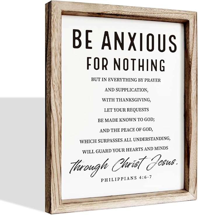 Christian Wooden Wall Signs, Farmhouse Home Decor, Christian Hanging Decor, Living Room Decors, Framed Wall Plaque Sign 15 * 11.5 inches, Be Anxious for Nothing Sign