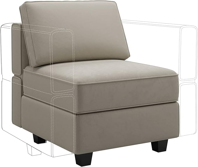 Belffin Modular Sofa Middle Module with Storage Accent Armless Chair for Modular Sectional Sofa Couch Velvet Grey