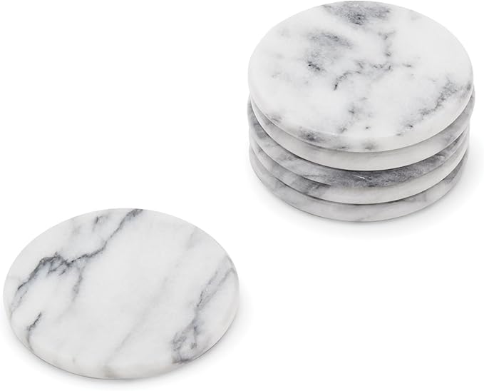 Fox Run 48749 Natural White Polished Marble Stone Coasters, Set of 6