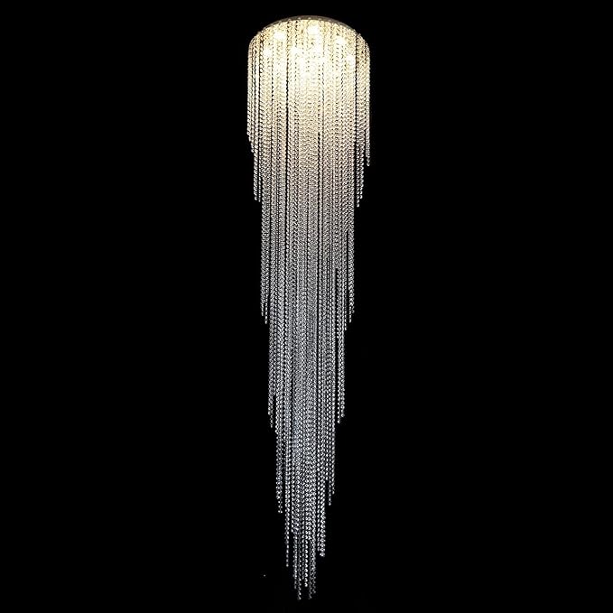 Flashing God H102'' High Ceiling Chandeliers for Entryway Modern Crystal Chandelier Large Foyer Chandeliers Modern Raindrop Chandelier for Villa Staircase,Pendant Light Fixtures