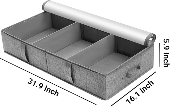 2 Packs Under Bed Storage Containers, Foldable Clothes Draw Organizers with Adjustable Dividers, Handles, Clear Window, Closet Storage Bins for Clothing, Shoes, Blankets