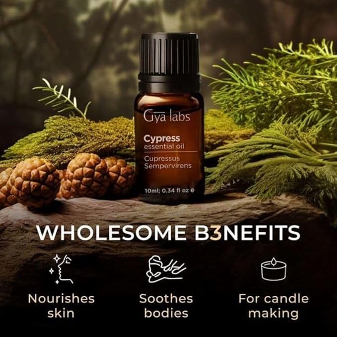 Gya Labs Cypress Essential Oil for Diffuser - 0.34 Fl Oz - 100% Pure Natural Cypress Oil for Aromatherapy & Candle Making Scent