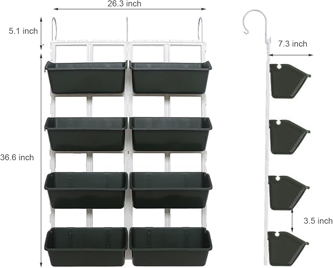8 Pockets Vertical Planters,Wall Mounted Plastic Plant Grow Pots,Wall Pocket Planters for Indoor,Outdoor,Balcony,Garden Decoration,Green
