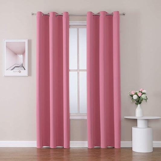 ChrisDowa Grommet Room Darkening Curtains for Bedroom and Living Room - 2 Panels Set Thermal Insulated Blackout Curtains (Pink, 42W x 84L )