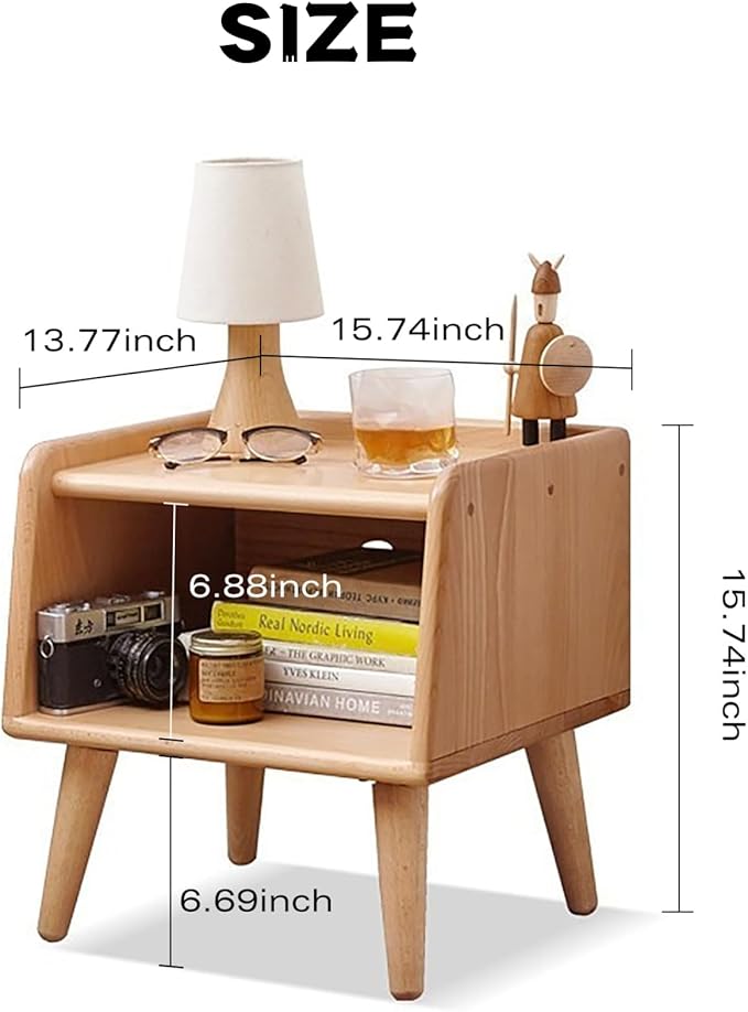 Bedside Table - 100% Solid Oak Wood Nightstand - Small Nightstand with Open Design - Small Side End Table for Bedroom Living Room, Easy Assembly (Natural Color)