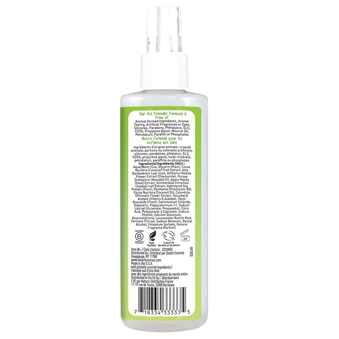 Desert Essence Kids Conditioing Detangler Spray 8.0 fl oz - Vegan, Gluten-Free. Cruelty-Free - Leaves hair smooth, shiny and easy to comb through - Gentle Formula