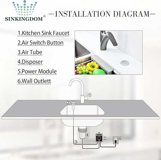 Garbage Disposal SinkTop Air Switch Kit with Long Button,Brass Made Cover,Chrome