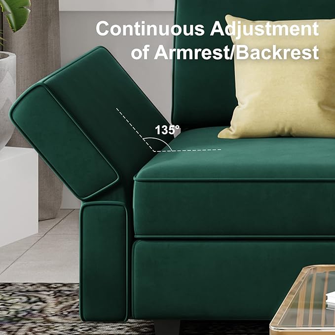 Belffin Modular Sofa Middle Module with Storage for Modular Sectional Sofa Couch Velvet Accent Armless Chair Green