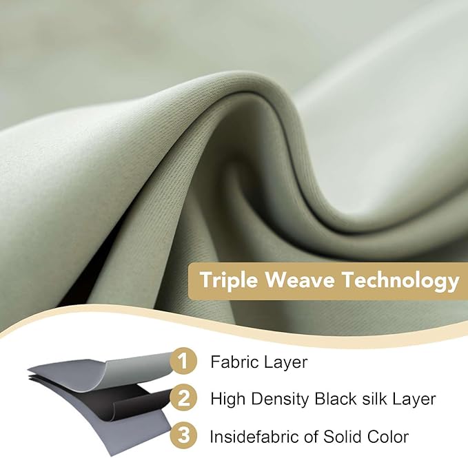 H.VERSAILTEX Bedroom Curtains Blackout Thermal Insulated Room Darkening Window Treatment Extra Long Curtains/Drapes,Triple Weave Energy Saving Grommet Panels (Set of 2,52 by 108 - Inch,Light Sage)