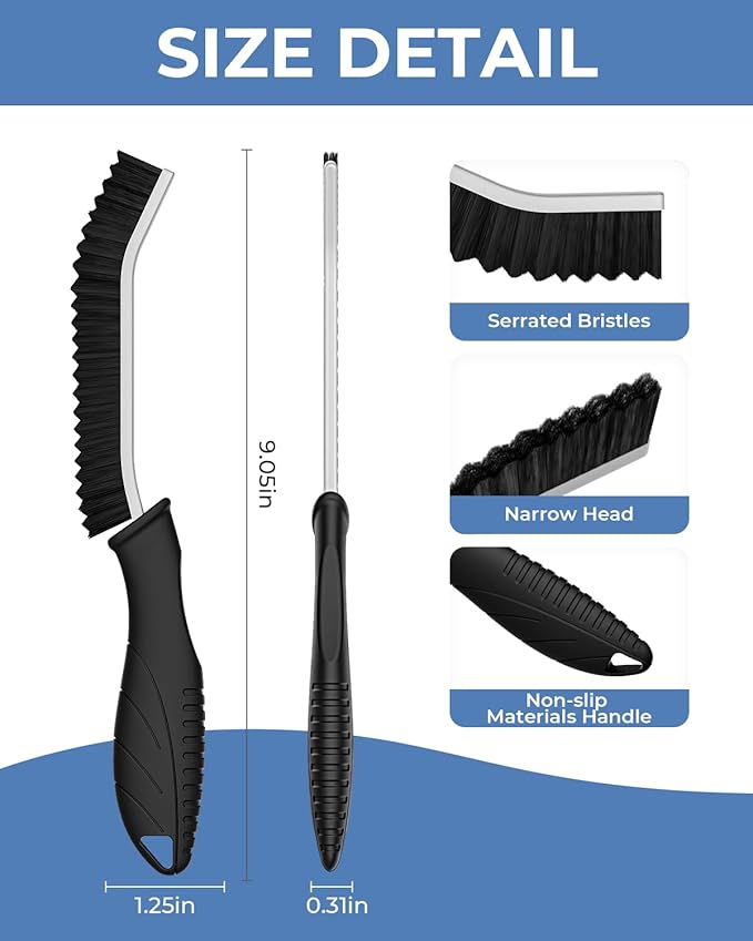 Crevice Cleaning Brushes, Cleaner Scrub Brush Tool for Hard to Reach Tight Space, Home Essentials, Serrated Scrub Brushes, Cleaning Supplies for Shower, Bathroom, Kitchen, Toilet (2, Black)