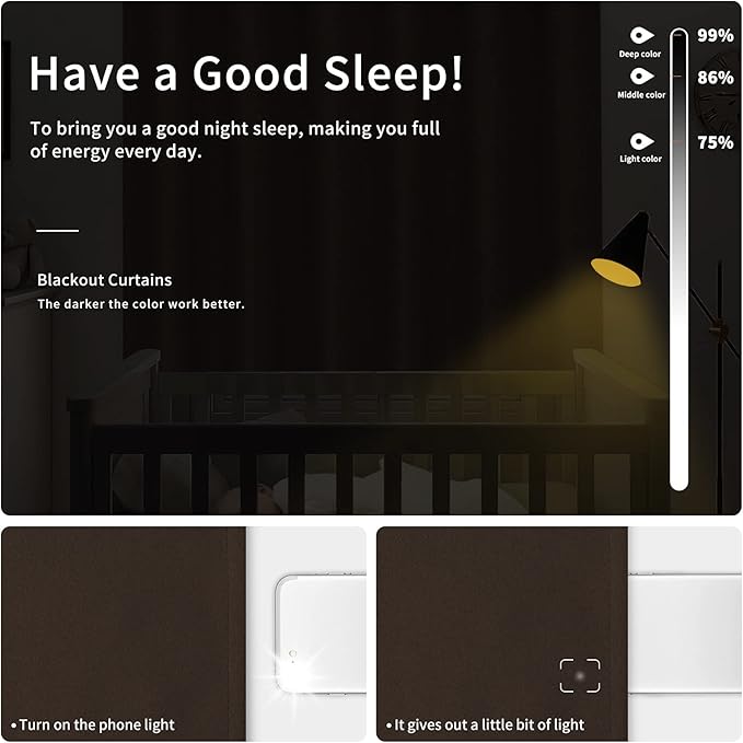 Easy-Going Blackout Curtains for Bedroom, Solid Thermal Insulated Grommet and Noise Reduction Window Drapes, Room Darkening Curtains for Living Room, 2 Panels(42x84 in, Dark Brown)