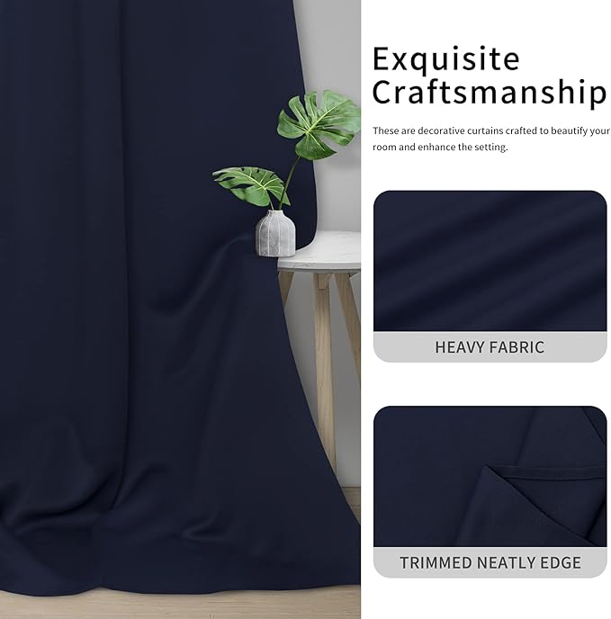 Easy-Going Blackout Curtains for Bedroom, Solid Thermal Insulated Grommet and Noise Reduction Window Drapes, Room Darkening Curtains for Living Room, 2 Panels(42x63 in, Navy)