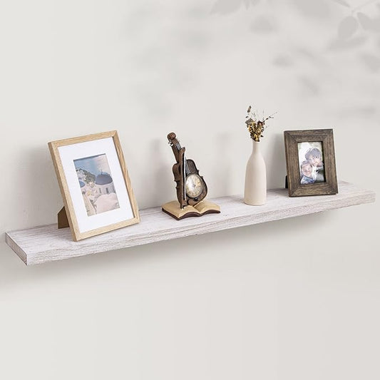 Axeman Floating Shelves for Wall, Rustic Elm Wood 48''W x 8" D Wall Shelf with Invisible Bracket, Large Long Wall Mounted Storage Shelves for Living Room, Bedroom, Kitchen, Bathroom Decor, White Wash