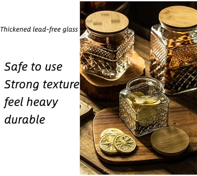 Glass Storage Jar, 38 FL OZ Glass Food Storage Canisters with Bamboo Lid, Kitchen Containers Decorative Jar Airtight Glass Jars For Cereal Nuts Snack Candy Cookies Coffee Tea