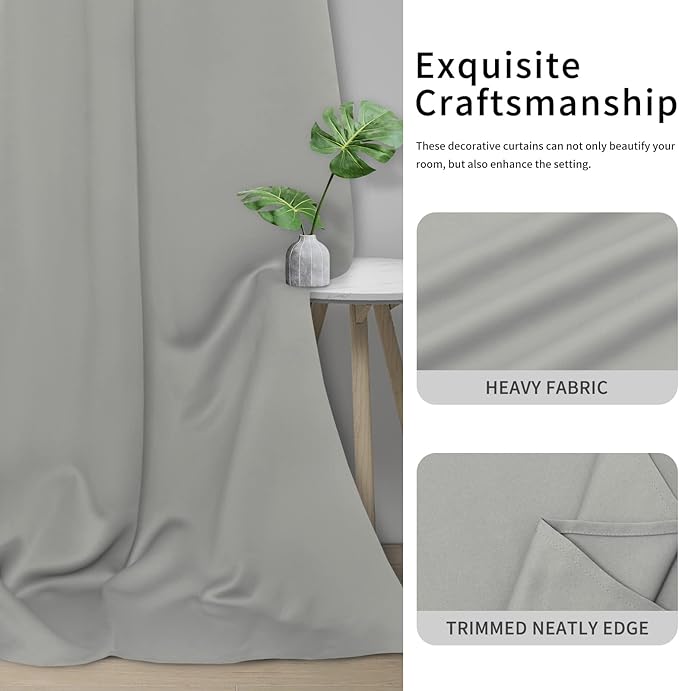 Easy-Going Blackout Curtains for Bedroom, Solid Thermal Insulated Grommet and Noise Reduction Window Drapes, Room Darkening Curtains for Living Room, 2 Panels(46x63 in, Light Gray)