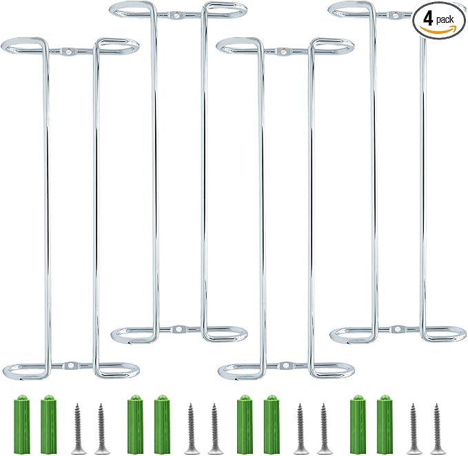 10 Inch Wine Glass Rack Under Cabinet Shelf Stemware Storage Hanging Hanger Organizer Glasses Holder with Drying Under Counter Metal for Kitchen and Bar Set of 4 Silver