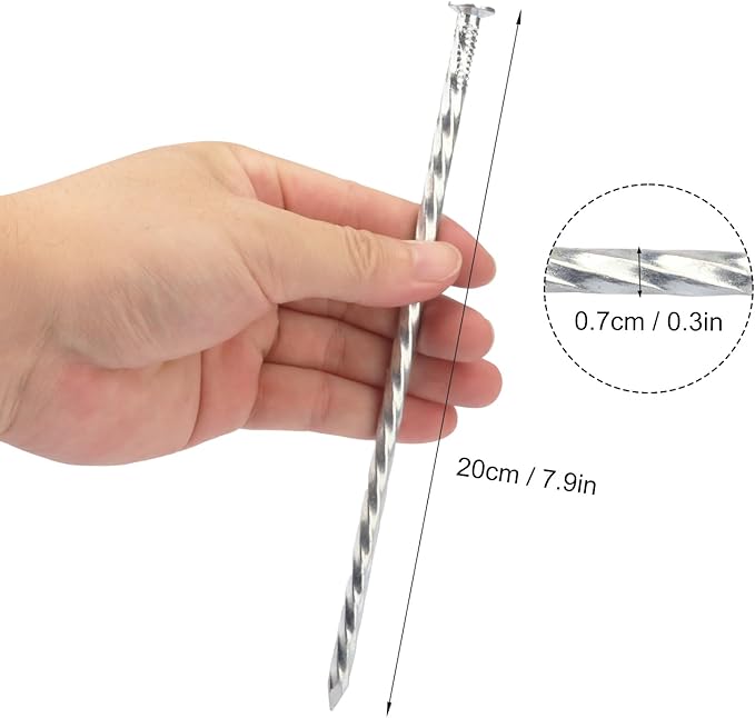 60 PCS 8 Inch Spiral Metal Galvanized Landscape Spikes, Galvanized Non-Rust Metal Garden Stakes, Garden Nails for Artificial Turf, Weed Barrier, Tent, Carpentry and More, by GENHAKON.