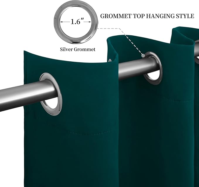 Easy-Going Blackout Curtains for Bedroom, Solid Thermal Insulated Grommet and Noise Reduction Window Drapes, Room Darkening Curtains for Living Room, 2 Panels (52x108 in,Deep Teal)