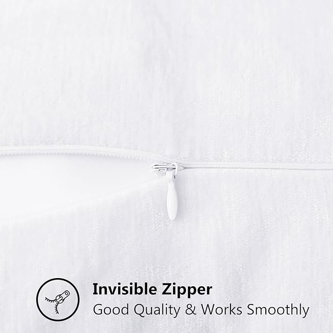 decorUhome Chenille Soft Throw Pillow Covers 26x26 Set of 2, Farmhouse Velvet Neutral Decorative Euro Pillow Covers with Stitched Edge for Couch Sofa Bed Home Decor, White