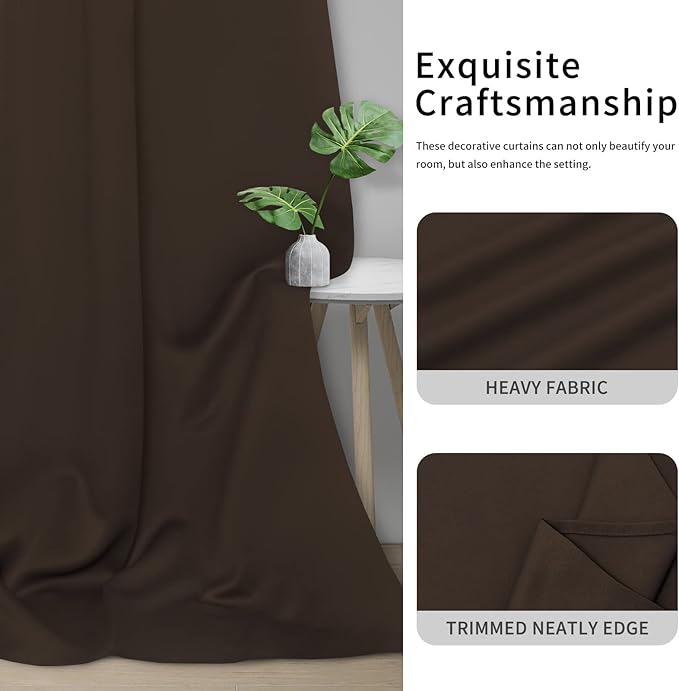 Easy-Going Blackout Curtains for Bedroom, Solid Thermal Insulated Grommet and Noise Reduction Window Drapes, Room Darkening Curtains for Living Room, 2 Panels(46x63 in, Dark Brown)