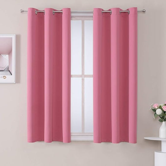 ChrisDowa Blackout Curtains 48 inches Long for Bedroom - 2 Panels Set Grommet Thermal Insulated Room Darkening Curtains for Living Room (Pink, 42 x 48 Inch)