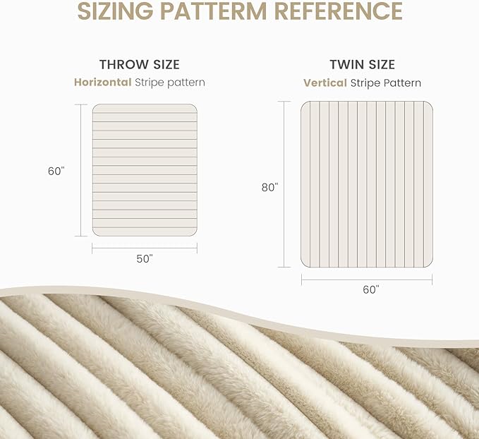 Cozy Bliss Faux Fur Throw Blanket for Couch, Cozy Warm Plush Striped Blanket for Sofa Bedroom Living Room,60 * 80 Inches Beige