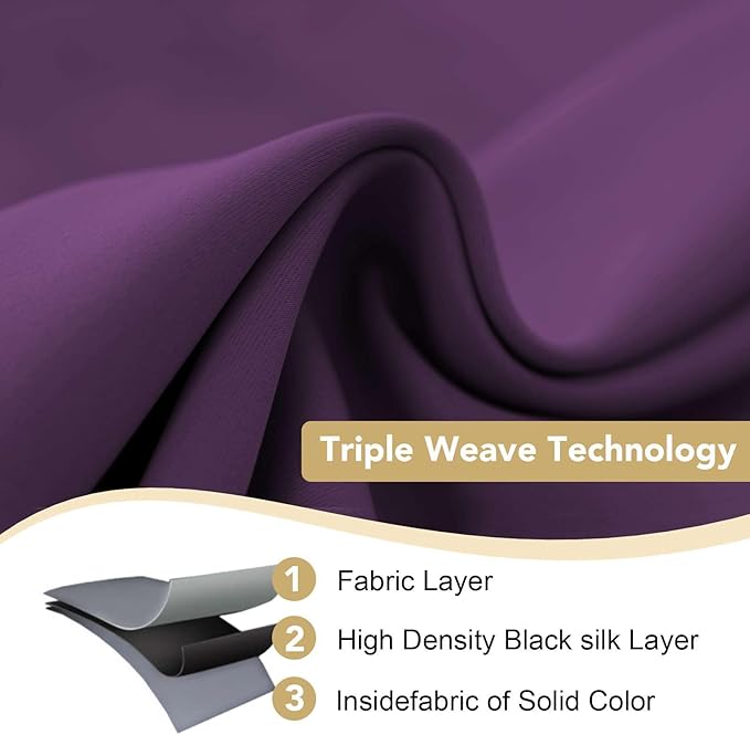 H.VERSAILTEX Blackout Curtains for Bedroom Thermal Insulated Room Darkening Living Room Curtains 72 Inch Long Grommet Privacy Protection Window Curtain Panels/Drapes for Nursery, 2 Panels,Plum Purple