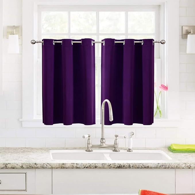 ChrisDowa Small Window Curtains for Kitchen and Bedroom - Grommet Short Thermal Insulated Room Darkening Curtains (2 Panels, Royal Purple, 42 x 36 Inch)