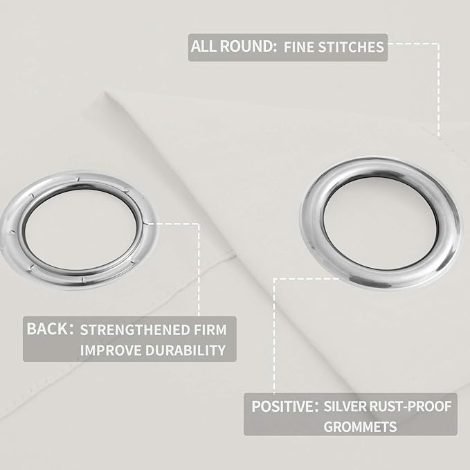 Easy-Going Blackout Curtains for Bedroom, Solid Thermal Insulated Grommet and Noise Reduction Window Drapes, Room Darkening Curtains for Living Room, 2 Panels (52x63 in,Ivory)