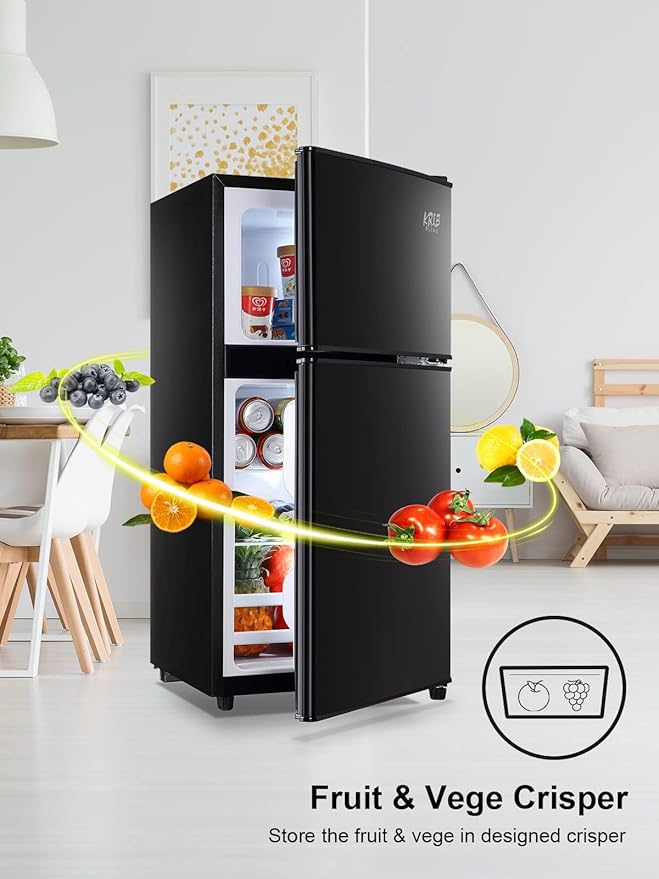 3.5 Cu.Ft Refrigerator 2 Door 7 Level Adjustable Thermostat Control Top-Freezer Refrigerator Lock Fresh Energy Saving Black (KB03-FLS-80-BLACK)