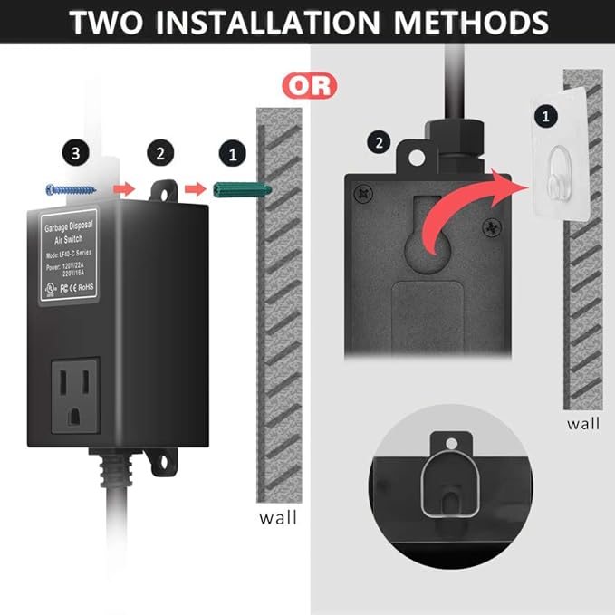 Garbage Disposal Air Switch Kit for SinkTop Waste Disposal with Stainless Steel Black Long Air Button by Briidea