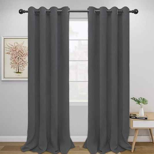 Easy-Going Blackout Curtains for Bedroom, Solid Thermal Insulated Grommet and Noise Reduction Window Drapes, Room Darkening Curtains for Living Room, 2 Panels (52x96 in,Gray)