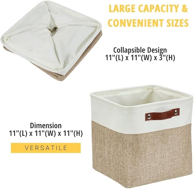 DECOMOMO Storage Cubes, 11x11 Cube Storage Bins, Baskets for Shelves (Beige & White, Cube 11" - 4 Pack)