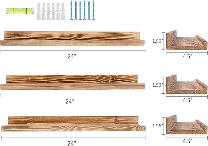 AZSKY Floating Shelves Set of 3, Picture Ledge Shelf, 24 Inches Long Large Nursery Book Shelves for Toys Storage, Kids Bookshelf Wall Mounted for Living Room Bedroom Decor Books Photo Frames
