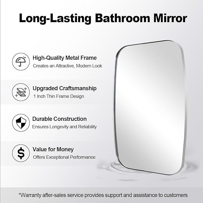 ANDY STAR Chrome Bathroom Mirror, 24x36 Inch Polished Chrome Oval Mirror for Bathroom with Stainless Steel Metal Frame, Oblong Mirror for Living Room, Entryway