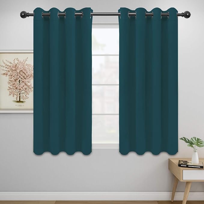 Easy-Going Blackout Curtains for Bedroom, Solid Thermal Insulated Grommet and Noise Reduction Window Drapes, Room Darkening Curtains for Living Room, 2 Panels (52x46 in,Peacock Blue)