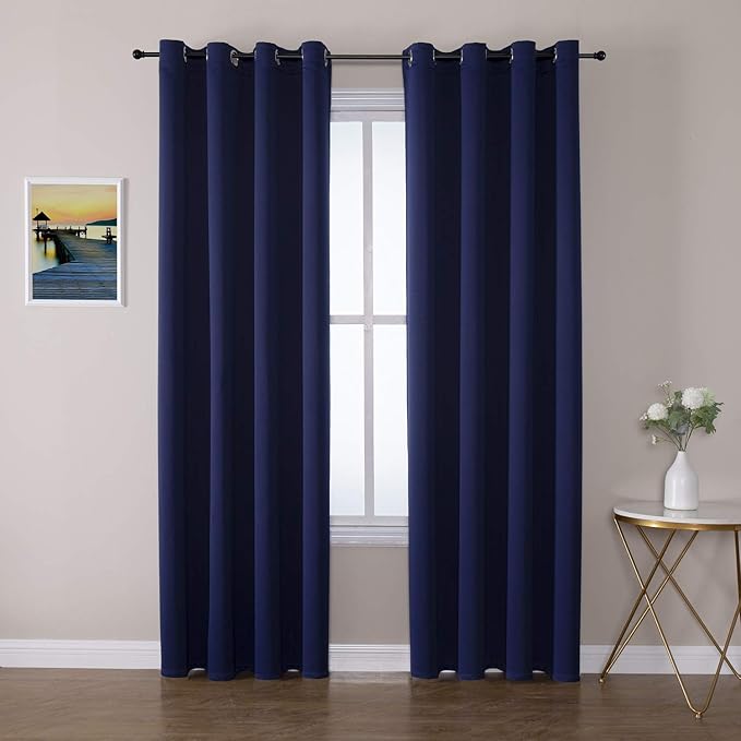 ChrisDowa Blackout Curtains 120 Inches Long 2 Panels Set for Living Room, Grommet Thermal Insulated Room Darkening Curtains for Bedroom (Navy Blue, 52 x 120 Inch)