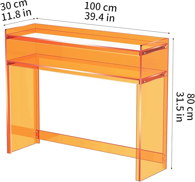 Acrylic Console Table, Entryway Table with Storage Shelves (1, 39.4 * 31.5 * 11.7 inches) (Orange)