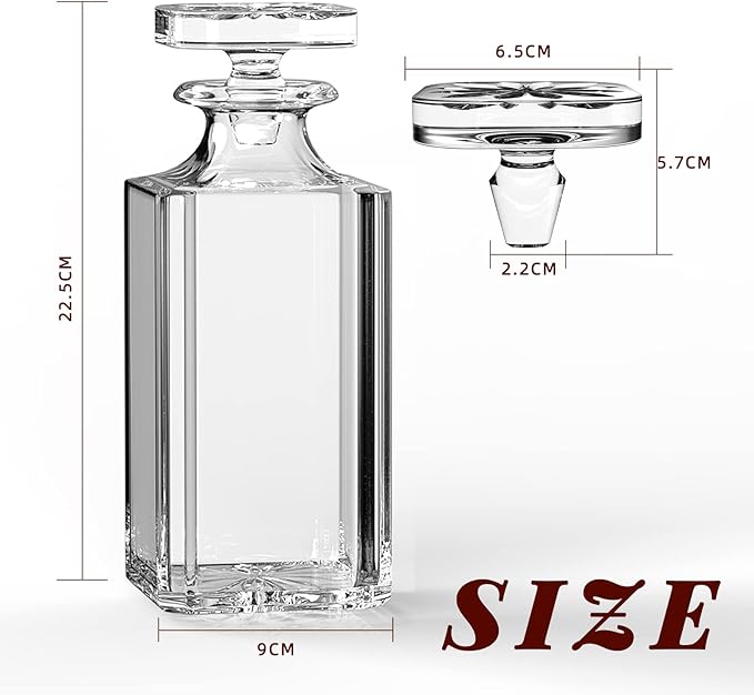 Glass Decanter with Airtight Geometric Stopper - Whiskey Decanter for Wine, Bourbon, Brandy, Liquor, Juice, Water, Mouthwash. Italian Lead-Free Glass (25.97 oz/768ml)