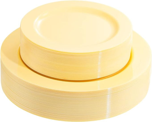 FLOWERCAT 60PCS Yellow Plates - Heavy Duty Yellow Plastic Plates Disposable 10.25inch & 7.5inch for Easter Party/Wedding/Spring - Serve for 30 guests